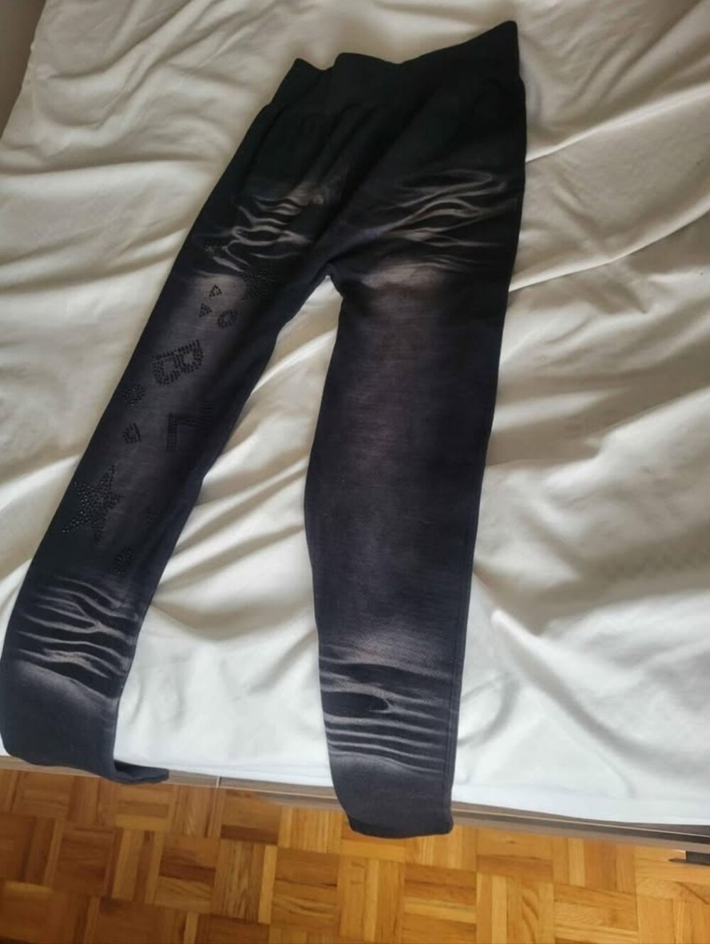 Black Printed Leggings with Studded Accent